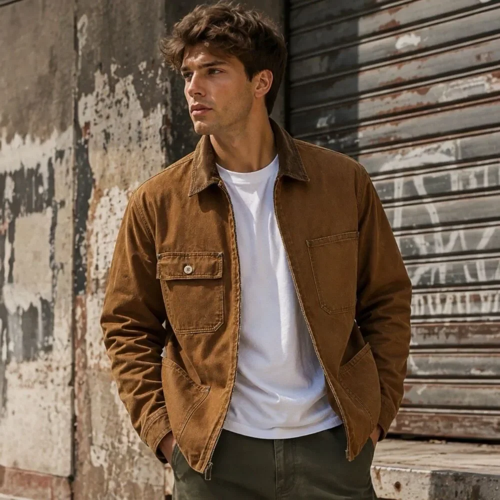 J‎ Crew Wallace Barnes Utility Jacket Mens S Brown Duck Canvas Corduroy Collar